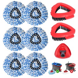 9-Pack Mop Head Replacements for ocedar, 1 Washable Floor Head + 6 Microfiber Mop Cloths + 2 Mop Brushes - Compatible with O-Cedar RinseClean 2-Tank System