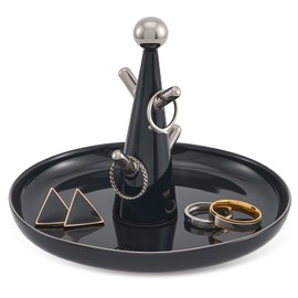 Lolalet Bandeja para Anillos, Plato Organizador Cerámica Soporte Estant de Forma Árbol para Accesorios Joyeros -Negro