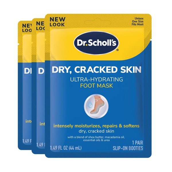 Dr. Scholl's Ultra Hydrating Foot Mask 3 Pack, Intensely Moisturizes Repairs and Softens Rough Dry Skin with Urea, 3 Count 1 Pair