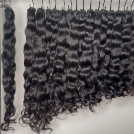 Wholesale Natural Indian Human Hair Bundle Cuticle Aligned Bouncy Kinky Curly Raw Burmese Curly Hair Bundles Cambodian Wavy Wavecolor: 1 Natural Wavy, Stretched Length: 20 Inches