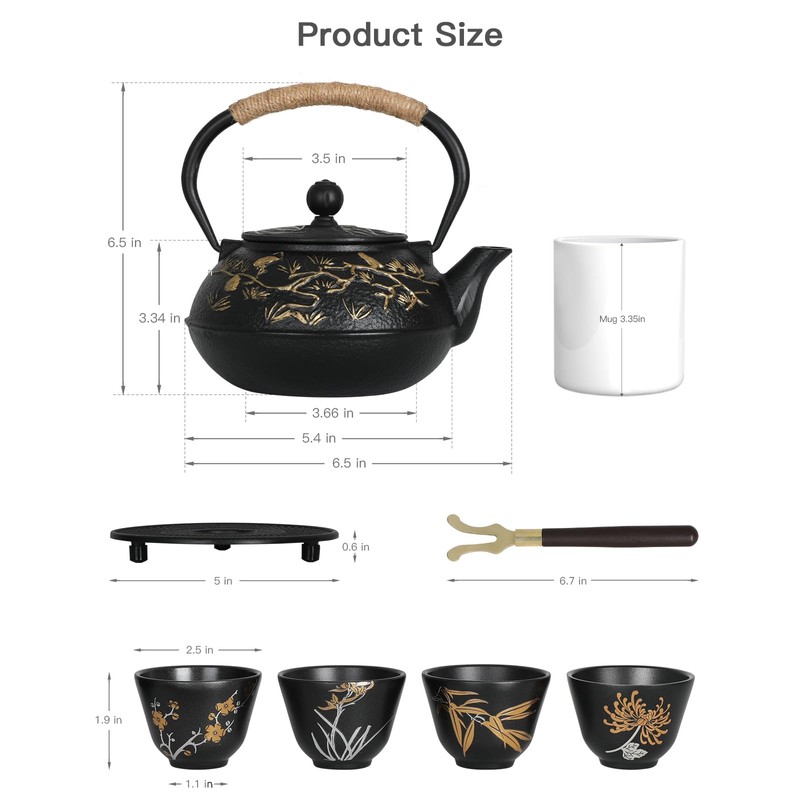 28oz Cast Iron Teapot with 4 Cups, Tea Kettle for