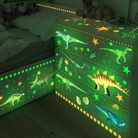 Pegatinas Oscuridad Luminosas, Autoadhesivas de Dinosaurios para Techo, Fluorescentes Brilla en la Oscuridad, Decoración de Espacios Brillantes, Calcomanías de Dormitorio