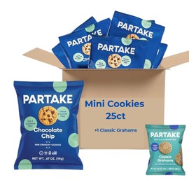 Gluten Free Crunchy Chocolate Chip Mini Cookie + Bonus Mini Graham Cracker Snack Packs by Partake | Vegan, Peanut Free, Egg Free, Wheat Free, Soy Free | Allergy Friendly Cookies | Safe School & Office Snack - 25 Packs