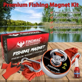 FINDMAG Fishing Magnet Kit 600 LBS Pulling Force, Super Strong Magnet Kit for Magnetic Fishing and Retrieving Items, Holiday Gift Idea - 2.95inch Diameter