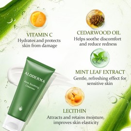 Aloderma Limpiador Calmante Para Piel Sensible Elaborado Con 76% De Aloe Vera Orgánico Y Alantoína Para Calmar Y Limpiar Suavemente La Piel Dañada, 3.5 Oz.