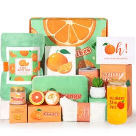 Womens Birthday Gifts, 12pcs Christmas Gifts for Women, Unique Happy Birthday Spa Gift Baskets Ideas, Cute Self Care Package for Women Mom Her Best Friends Sister Wife Friendship (Orange)