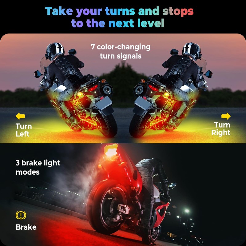22Pcs Motorcycle Led Underglow Kit with Brake Turn Signal, Motorcycle