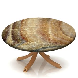 ousente Marble Fitted Tablecloth Round with Elastic, Onyx Stone Pattern Edge Table Cover Pad for Picnic Party or Indoor Kitchen Patio Dining Table Decor, Fits Tables up to 32"" Diameter, Rustic Style