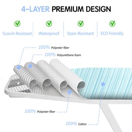 BNDX Ironing Board Cover, 15" x 54" Standard Size Thick Padding with 2" Elastic, Stain Resistant & Durable Scorch, 2 Click Buckles for Smooth Iron and Easy Installation Green Stripes