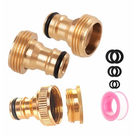 Brass Garden Hose Tap Connector,2pcs 3/4 inch Brass Male Threaded Tap Connector for Hose Pipe,1pcs 1/2 Inch&3/4 Inch 2-in-1 Female Threaded Faucet Adapter Hosepipe Fittings