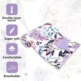 HNHUAMING Purple Baby Blankets, Floral Minky Toddler Blanket for Boys Girls, Dotted Backing, Double Layer, Crib Receiving Blanket, for Nursery/Stroller/Toddler Bed/Carseat, 30 x 40 Inch
