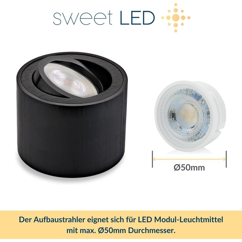 Sweet Led Surface-mounted spotlight, dimmable, black, flat, aluminium ceiling spotlights,