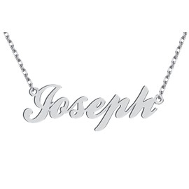 Dancing Wolf Silver Joseph Name Necklace Initial Charm Nameplate Necklaces for Womens Birthday Friendship Jewelry Stainless Steel