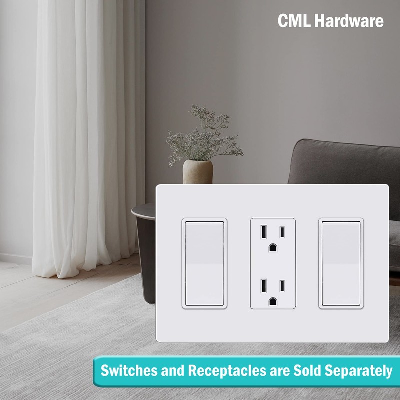 CML 3-Gang Screwless Decorator Wall Plate, 2 Pack Light Switch