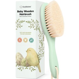 Cepillo de madera para el pelo del bebé para niñas y niños, cepillo de cuna para bebés, cerdas suaves de cabra, peine perfecto para el cuero cabelludo recién nacido suave para bebés, niñas, niños, artículos esenciales de baño (salvia, regular)