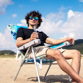 SUNNYFEEL Extra Wide 28" Folding Beach Chair 5 Position Lay Flat, Portable 17" Tall Camping Chair with Cup Holder for Outdoor/Lawn/Trip/Picnic, Lightweight Foldable Sand Chairs for Adults (Wave)