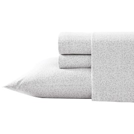 Laura Ashley - Queen Sheet Set, Cotton Flannel Bedding, Brushed for Extra Softness & Comfort (Chelsie Vine Grey, Queen)