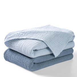 Dreamology Muslin Swaddle Blankets Boys Girls,2 Pack,Receiving Blankets,Soft and Breathable Baby Blanket,100% Cotton,Swaddling Wraps for Newborns,44 x 44 Cotton Swaddle Blanket | Blue and Light Blue