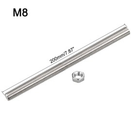 TA-VIGOR 6Pcs M8 x 200mm Fully Threaded Rod, 304 Stainless Steel Studding Rod Bar, Right Hand Threads Rods with 6Pcs Hex Nuts for Anchor Bolts, Clamps, Hangers and U-Bolts