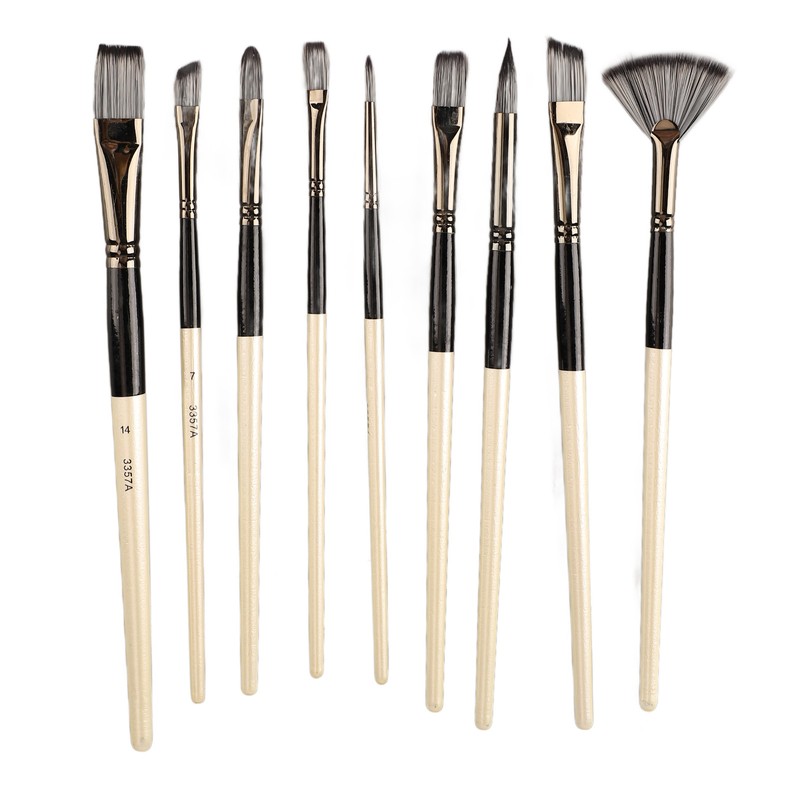 9pcs Gouache Watercolour Brushes Nylon Wool Rustproof Strong Water Absorption