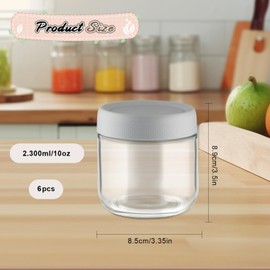 6 Pcs 300ml/10oz Glass Jars Wide Mouth Glass Food Storage Containers Overnight Oats Containers with Lids for Snacks Yogurt Powder Liquid - Multicolor