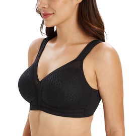Lemorosy Women's Minimiser Bra, Large Sizes, Comfortable, Full Cup, Unpadded, Without Underwire, Strong Hold, black