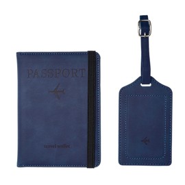 Luggage Tag and Passport Holder Set,Passport Cover with Card Slot and Boarding Pass Slot Combo,Passport Travel Must Have, Waterproof and Scratch Resistant Travel Accessories（Dark Blue）
