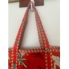 Quilted Cotton Tote Bag, Orange Tropical Safari Print, Striped Handles