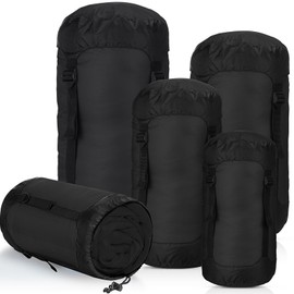 GliCraft 5 Pcs Compression Sacks for Backpacking 5L/10L/15L/20L/35L Camping Sleeping Bag Stuff Sack Water Resistant Sleeping Bag Storage Sack for Space Saving Hiking Gear (Black)