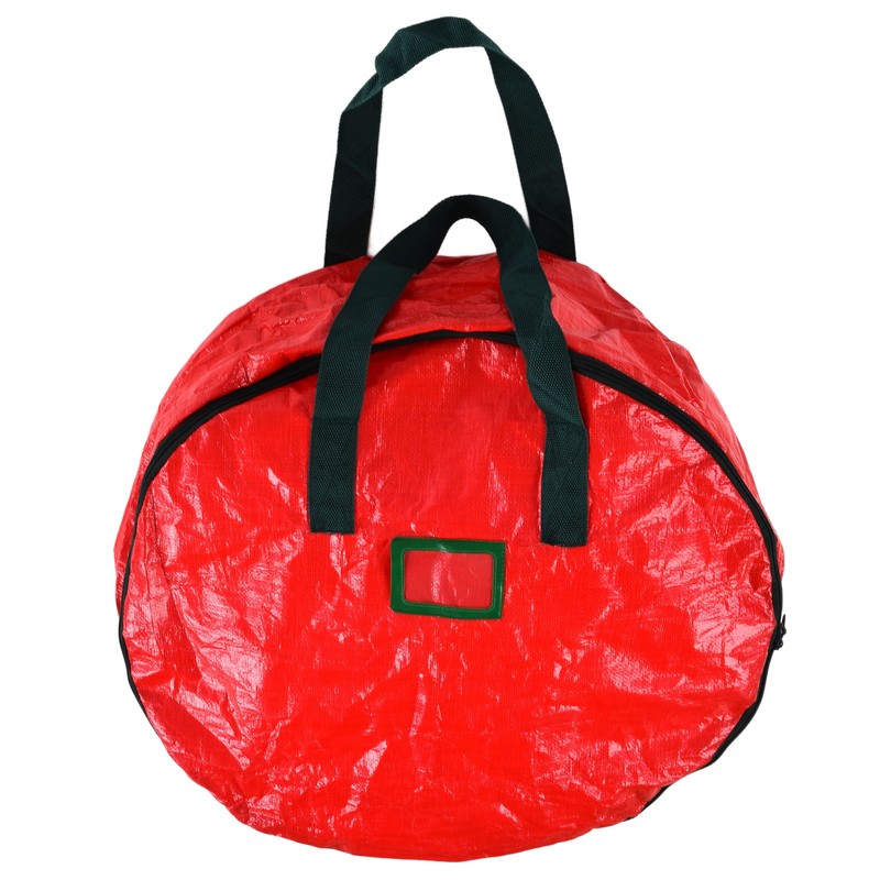 Christmas Wreath Storage Bag PE Woven Fabric Dustproof Round Red
