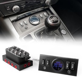 New Upgrade 12V Solenoid 8-Valve Air Ride Suspension manifold valve with Simplify Control Panel Ship Type Switch, equipped with Five display air pressure gauge blue