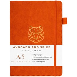 Avocado & Spice A5 Notebook by Avocado and Spice - A5 Journal Notebook Journals for Women and Men - Travel Journal Hard Back Notebook Lined A5-200 Thick Pages (Orange, Lined)