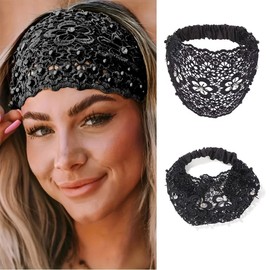 Blessmrich Women's Plum Blossom Hollow Headband Headdress Women Hair Bands Elastic Crochet Thermal Headband (Black, One Size)