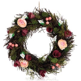 com-four® Decorative Easter Flower Wreath with Hanger for the Table or the Door