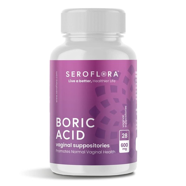 Seroflora Boric Acid Vaginal Suppositories 600 mg 28 Capsules - Boric Acid Pills for Women - Vaginal Health pH Balance for Women - Supports Vaginal Odor Control