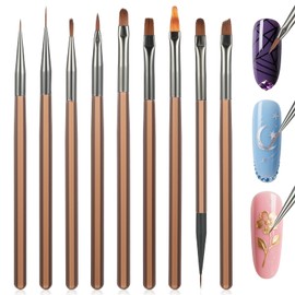 Nail Art Brushes, 9Pcs Gel Nail Art Design Brush Set - Dual-Headed Nail's Brushes Multifunctional Nails Brush for Gel, Extension, Liner, Dotting & Painting DIY Manicure