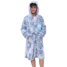 A2Z 4 Kids Girls Boys Fleece Luxury Sherpa Hooded Dressing Gown Game Over Print - Robe 131 Game Navy._5-6