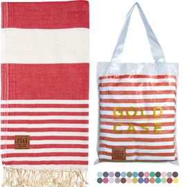 GOLD CASE HOME COLLECTION OLMYRA Original Turkish Beach Towel - 100% Cotton Sand Free Towel with Reusable Bag Gift for Vacation - XXL Lightweight Travel Bath Towels - 38 x 70 Inches - Red