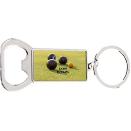 Lawn Bowling Bowls Sport Rectangle Bottle Opener Metal Keyring and Velvet Gift Bag