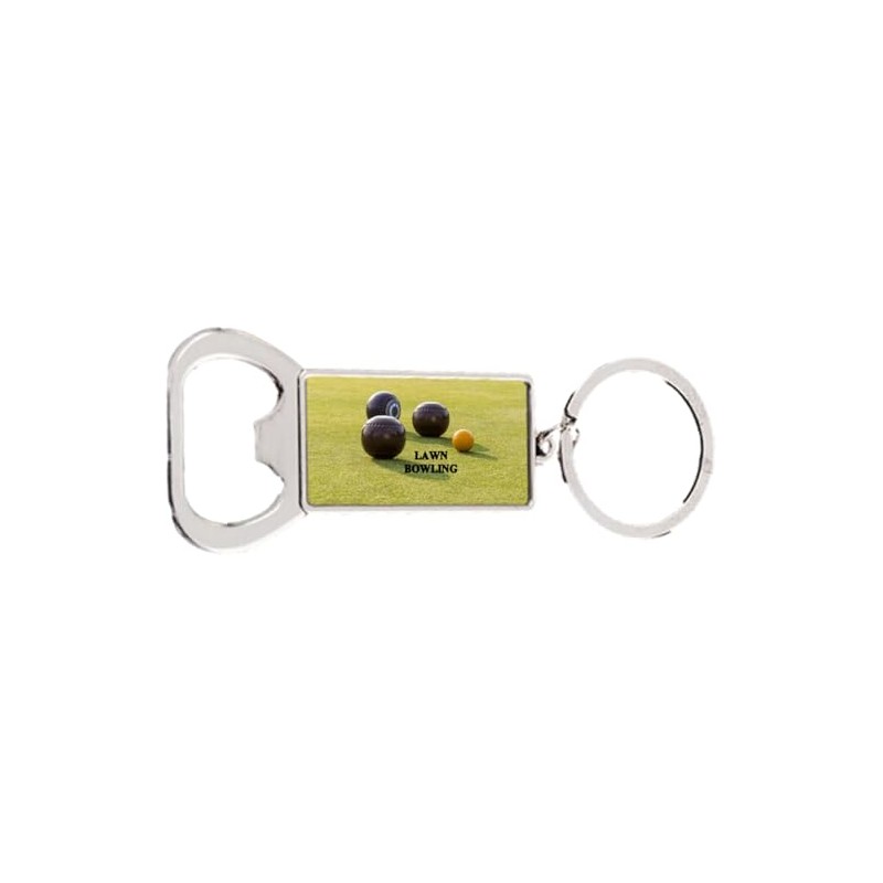 Lawn Bowling Bowls Sport Rectangle Bottle Opener Metal Keyring and