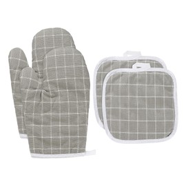 sourcing map 4 Pcs Oven Mitts and Pot Holders, 10.6 Inch Non-Slip Oven Gloves and Hot Pads for Cooking Grilling BBQ Picnic, Coffee