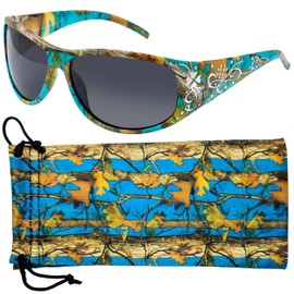 Hornz Teal Camouflage Polarised Sunglasses Country Girl Style Camo & Free Matching Microfiber Pouch – Teal Camo Frame - Smoke Lens