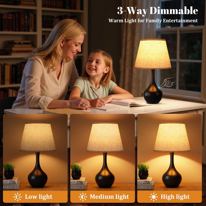 Seealle 16.1" Touch Table Lamps for Nightstand, 3-Way Dimmable Small