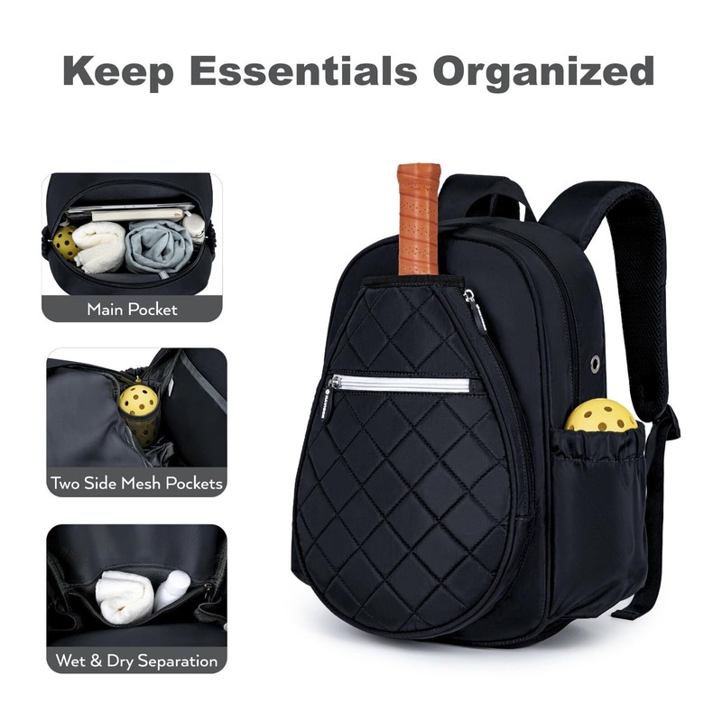 KAVIGOR Pickleball Bag, Quilted Pickleball Backpack with Shoe Compartment &