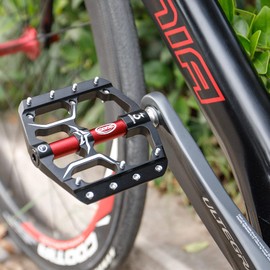 Road/Mountain Bike Pedals - 3 Bearings 9/16” Aluminum Alloy Bicycle Pedals - Mountain Bike Pedal with Removable Anti-Skid Nails … (Black)