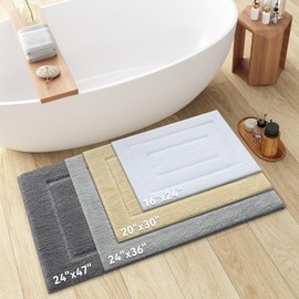 Kitinjoy Bath Mat, Soft and Absorbent Microfiber Bath Rugs, Non-Slip Shaggy Bath Carpet, Machine Wash Dry Bath Mats for Bathroom Floor, Tub and Shoer, 24" x 16", Grey