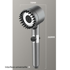 Xutong Hochdruckduschkopf, Anti-Kalk-Massageduschkopf mit Stopfen, Hochdruckduschkopf mit 3-Düsenarten, Spa-/Massageduschkopf