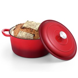 TeamFar 5Qt Dutch Oven, Enameled Cast Iron Dutch Oven with Lid & Dual Handles for Cooking Baking Braising Simmering, Healthy & Sturdy, Oven & Various Stovetops Safe, Non-stick & Easy Clean - Red