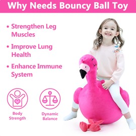 iPlay, iLearn Bouncy Pals Kids Flamingo Hopper Ball, Inflatable Bouncing Animal Hopping Toys, Pink Plush Ride on Bouncer, Outdoor Indoor Active Jumping, Birthday Gift for 3 4 5 6 Year Old Girl Toddler