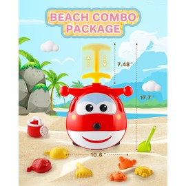 Super Wings Beach Toys Playset, Beach Toy for Kids Age 3+,Sandbox Toys 10 Pieces Including Shovel, Rake, Watering Can, Water Wheel and 6 Sand Molds - Travel Beach Toy